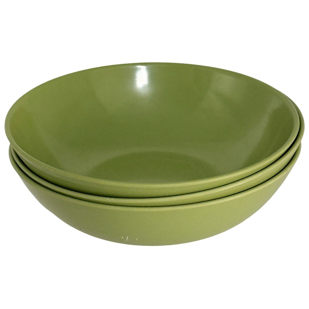 Vintage Boontonware G12 Melamine Cereal Soup Bowls Set of 3 Avocado Green 6"